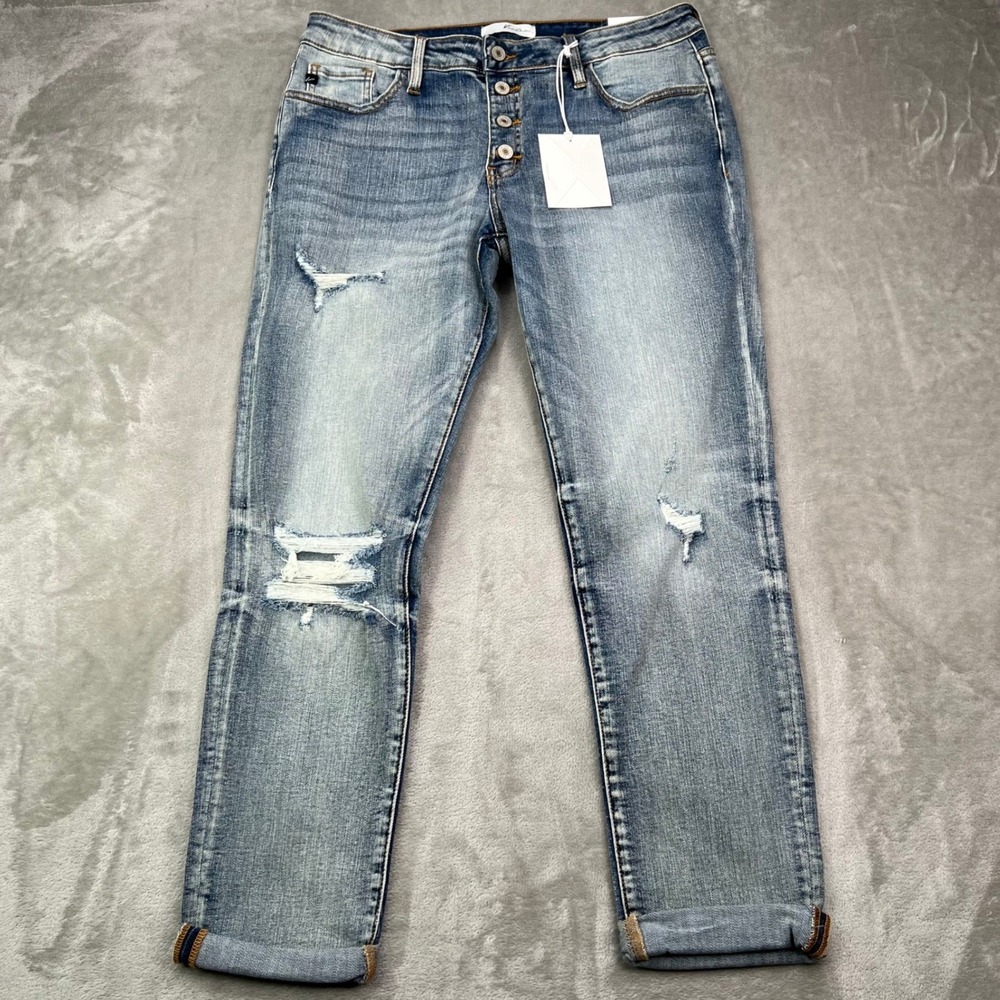 KanCan Relaxed Fit Jeans Womens 11/29 Light Wash‎ Stretch Distressed Button Fly